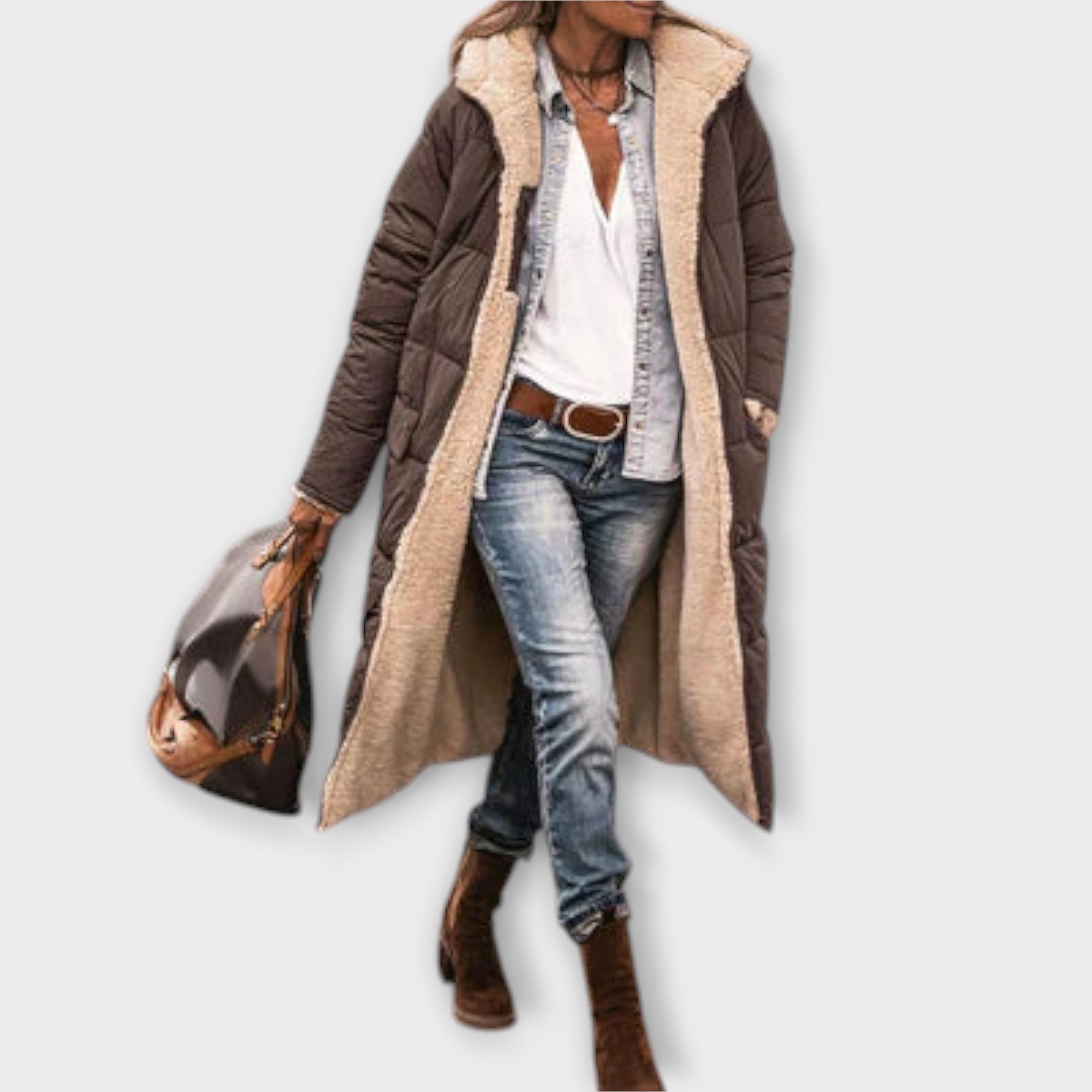 Kora - Pohodlný Kabát S Kožešinou